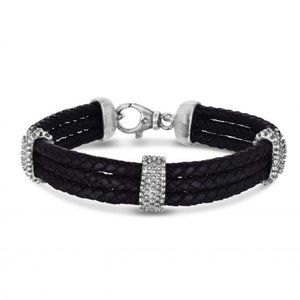 Sterling Silver Leather Triple Strand Woven Bracelet